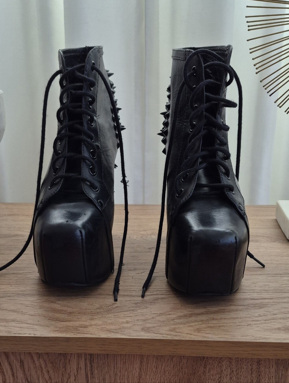 Jeffrey Campbell Spike Black Platform Lace-Up Ankle Boots - Picture 4 of 6